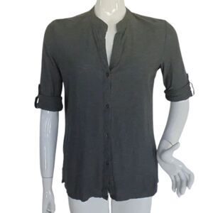 JAMES PERSE Top, 3/L, Button down, jersey, split neck, Slate green, 3/4 Sleeve